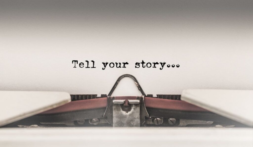 Zen 9 Marketing Storybranding Sales Funnel a typewriter saying tell your story on the paper
