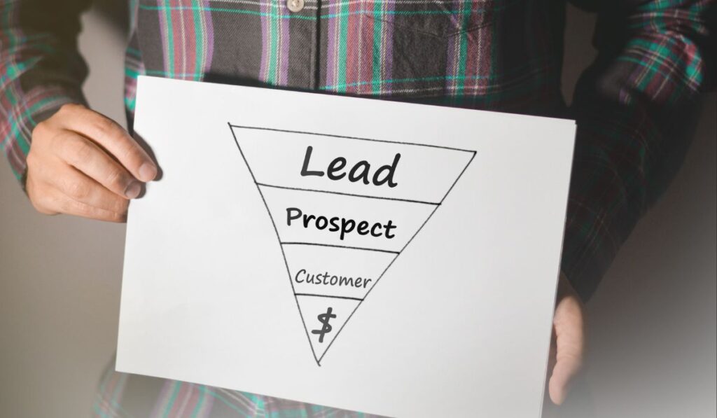 Zen 9 Marketing Inbound Marketing Sales Funnel man holding a piece of paper showing the sales funnel