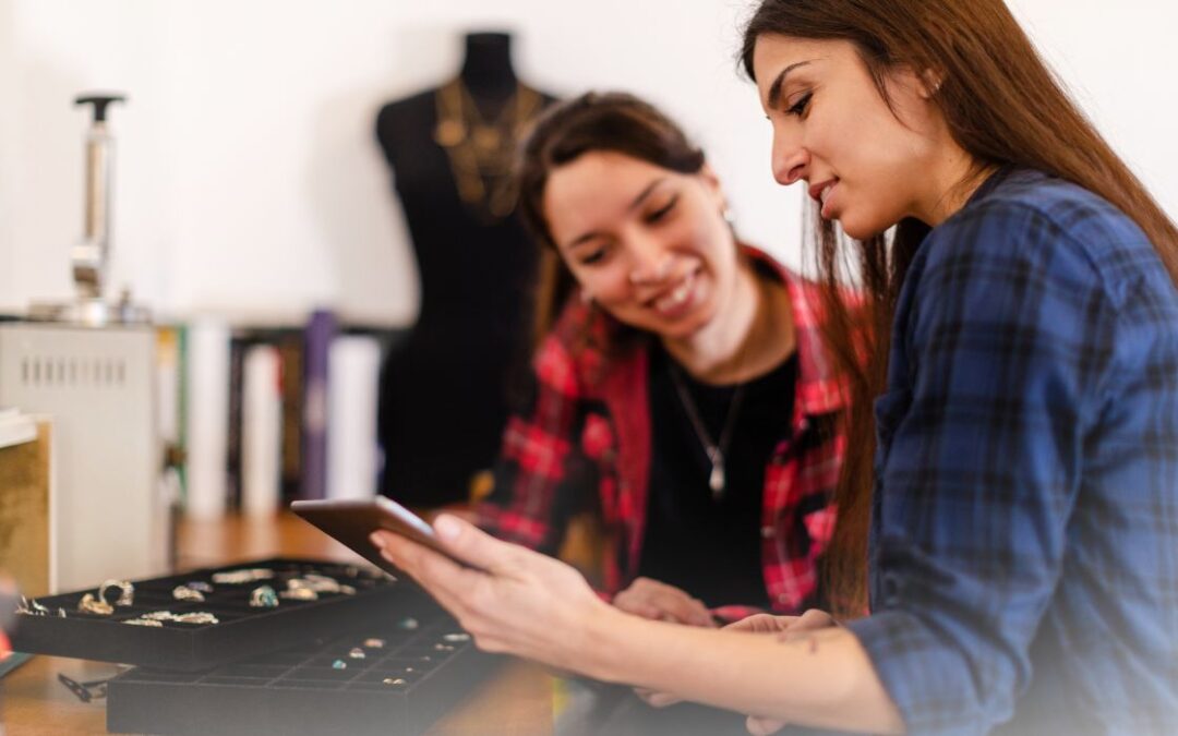 Zen 9 Marketing Marketing and SEO for Jewelers two people sitting in a jewelry store looking at jewelry