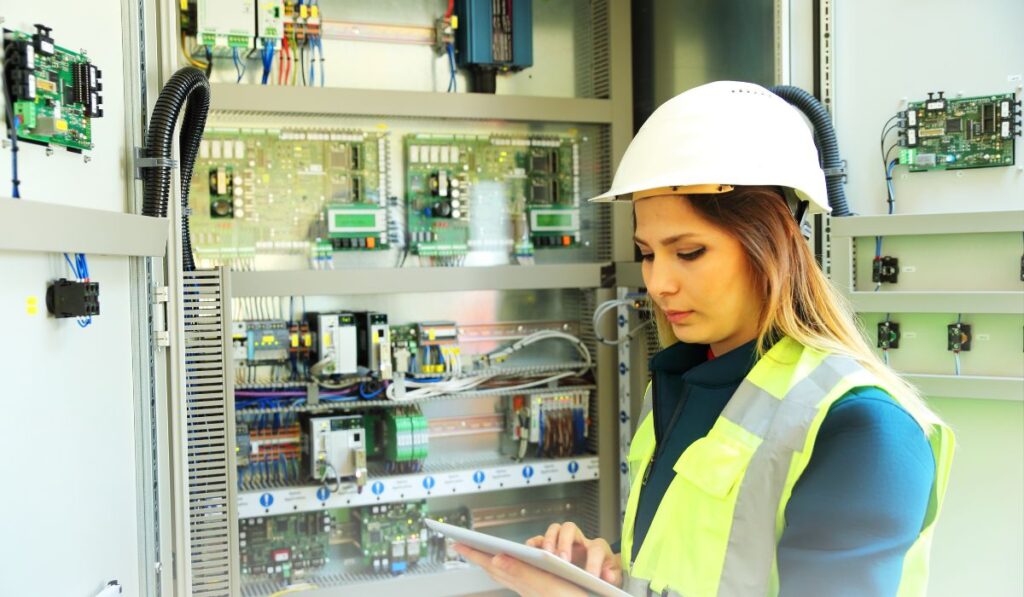 Zen 9 Marketing PPC for electricians female electrician going over notes while making updates