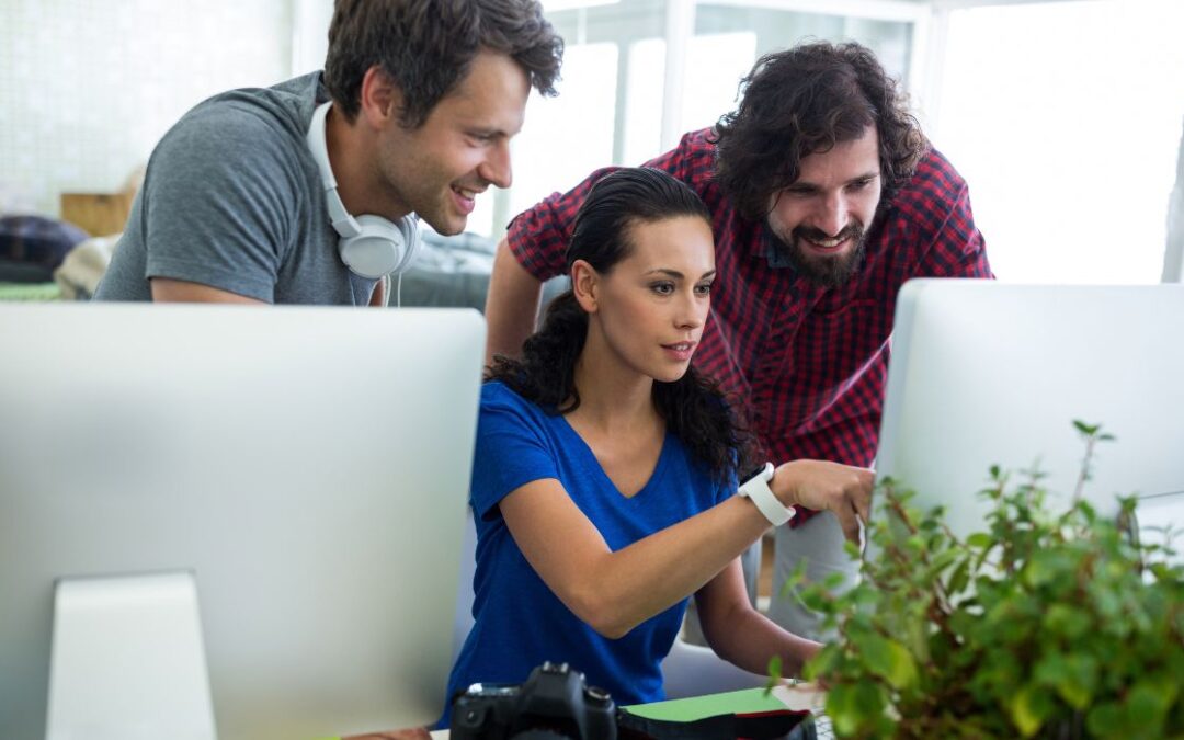 Canva-Zen 9 Marketing GMB SEO Services three people in an office looking at computers working on a campaign together